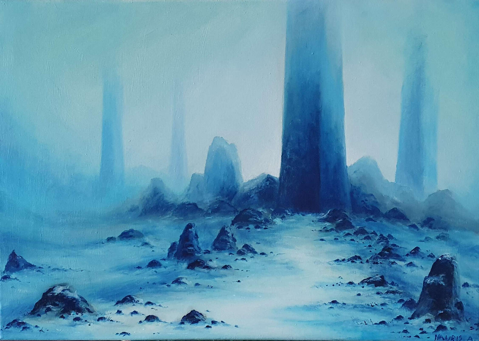 AVAILABLE, 59.5x42cm, Oil Painting, 2025, Foggy Monoliths.