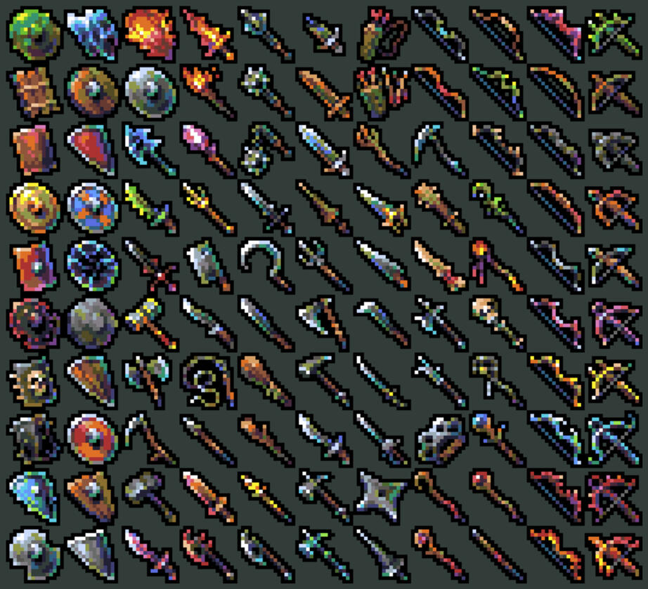 Weapon and shield icons - Bitcrawl