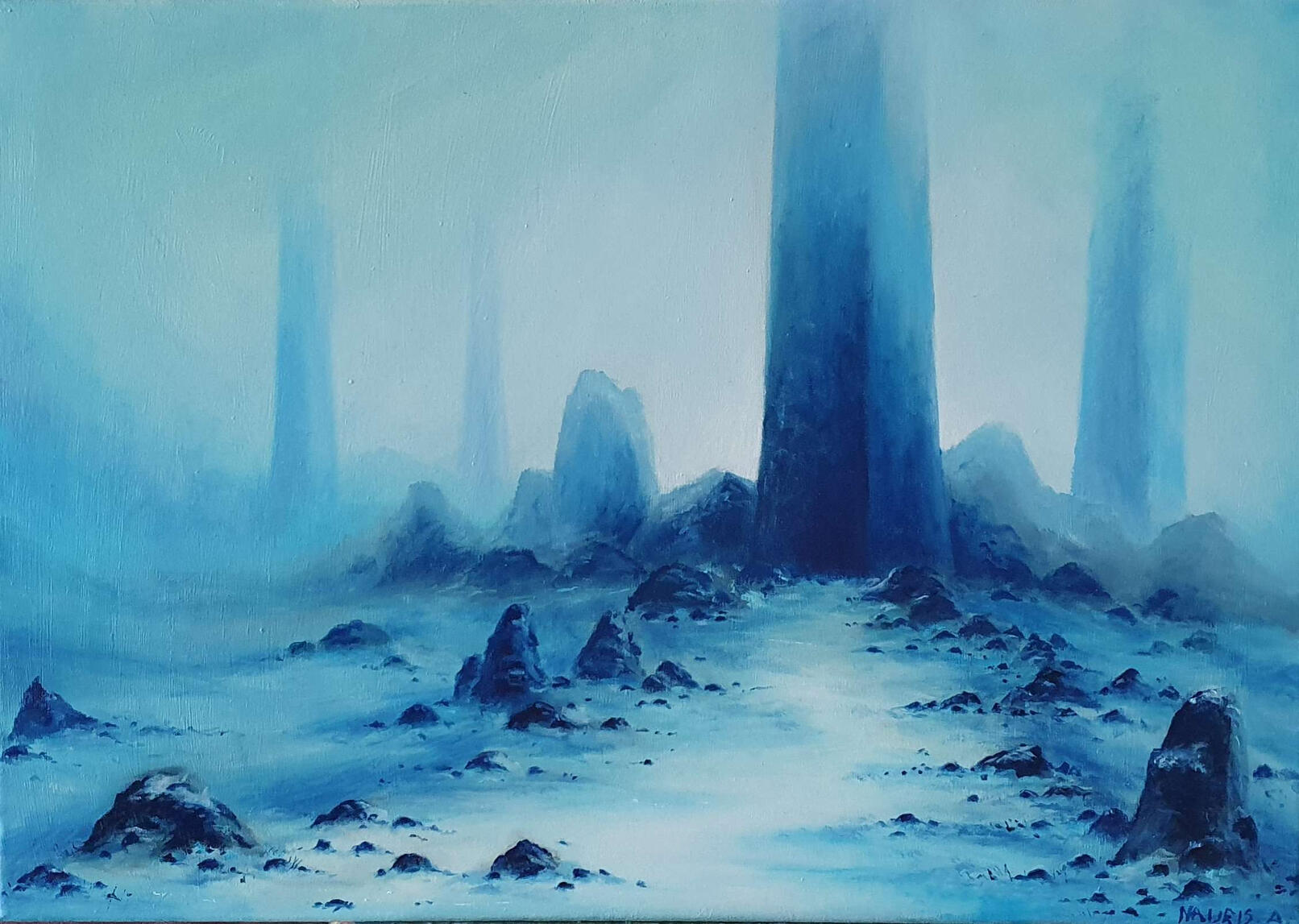 AVAILABLE, 59.5x42cm, Oil Painting, 2025, Foggy Monoliths.